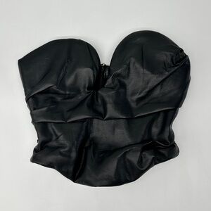 House of CB Black Faux Leather Strapless Bustier Top